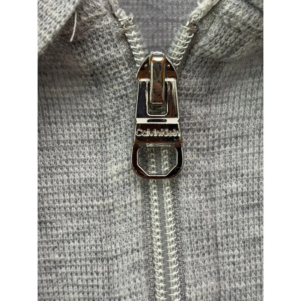 Calvin Klein Performance Womens Medium Gray Waffle Knit Zip Up Hoodie Jacket